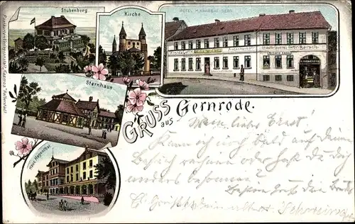 Litho Gernrode Quedlinburg im Harz, Sternhaus, Hotel, Stubenberg, Kirche, Haus Hagenthal