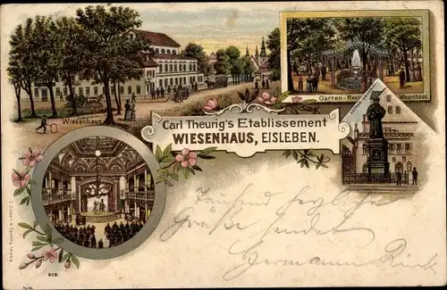 Litho Lutherstadt Eisleben, Etablissement Wiesenhaus, Innenansicht, Luther Denkmal