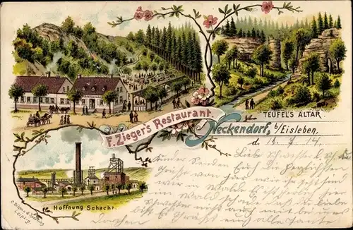 Litho Neckendorf Lutherstadt Eisleben, Restaurant, Hoffnung Schacht, Teufel's Altar