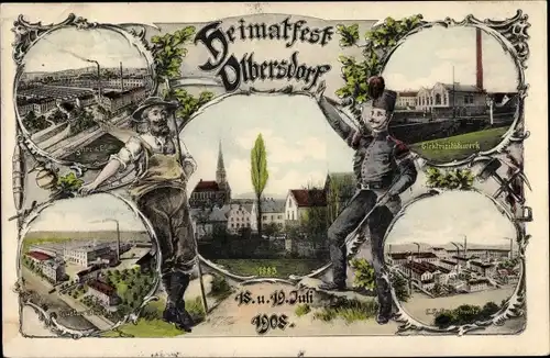 Ak Olbersdorf in Sachsen, Heimatfest 1908, Elektrizitätswerk, Fabriken