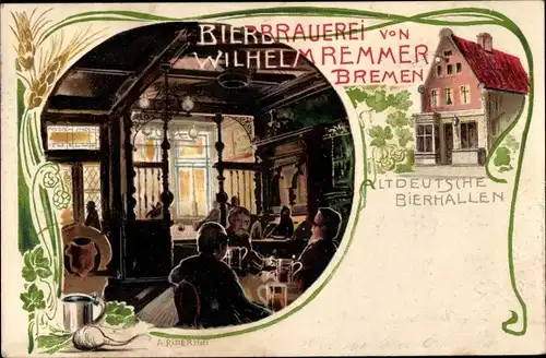 Künstler Litho Ritterhoff, A., Hansestadt Bremen, Altdeutsche Bierhallen, Bierbrauerei