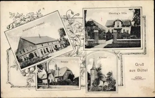 Ak Büttel Loxstedt Niedersachsen, Hansing's Villa, Kirche, Schule, Gasthof