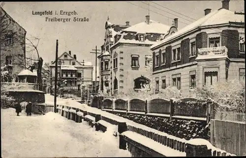 Ak Lengefeld im Erzgebirge Sachsen, Freiberger Straße, Winteransicht