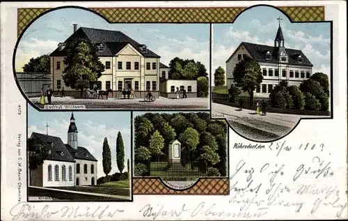 Litho Röhrsdorf Chemnitz Sachsen, Gasthof Wildpark, Kirche, Kriegerdenkmal