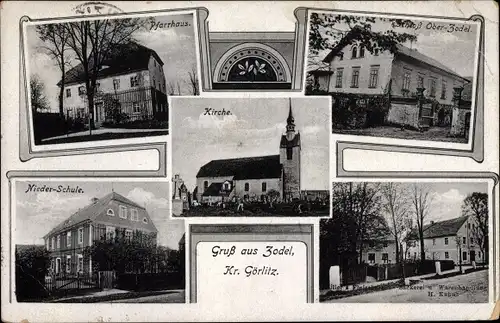 Ak Zodel Neißeaue in der Lausitz, Schloss Oberzodel, Kirche, Bäckerei, Pfarrhaus, Niederschule