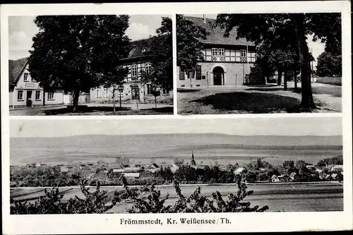 Ak Frömmstedt Kindelbrück in Thüringen, Blick auf den Ort, Gasthaus