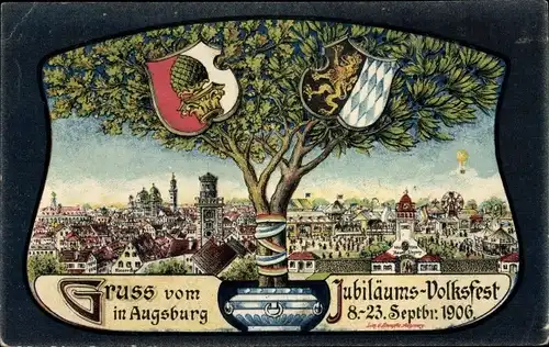 Wappen Ak Augsburg in Schwaben, Jubiläums Volksfest 1906, Festplatz, Eingang