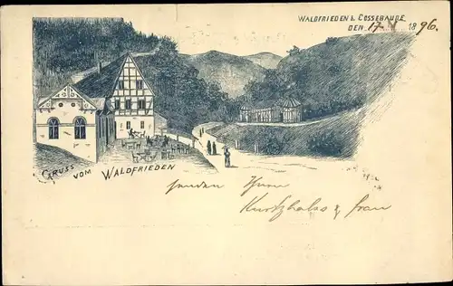 Litho Dresden Cossebaude Oberwartha, Waldfrieden, Wassermühle Lochmühle