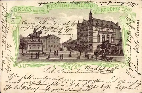 Passepartout Litho Nordhausen am Harz, Etablissement Krystallpalast, Friedrich Wilhelms Platz