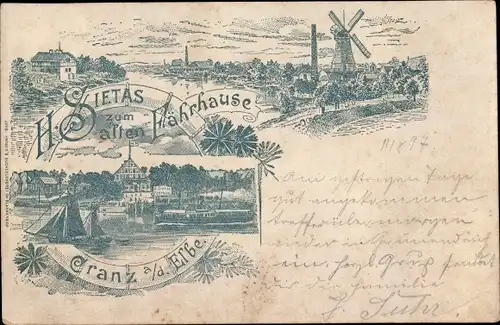 Litho Hamburg Harburg Cranz, Windmühle, Gasthaus zum alten Fährhaus