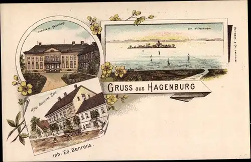 Litho Hagenburg in Schaumburg, Schloss, Hotel Deutsches Haus, Insel Wilhelmstein