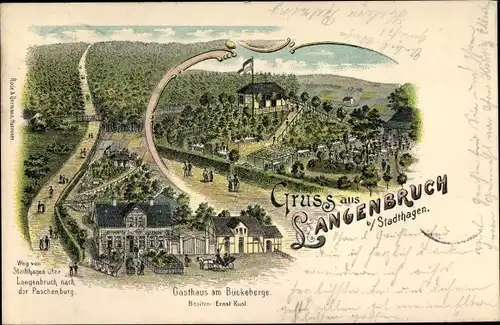 Litho Langenbruch Stadthagen im Kreis Schaumburg, Gasthaus am Bückeberge