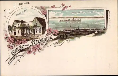 Litho Steinhude Wunstorf in Niedersachsen, Wilhelmstein, Gasthof zur Post