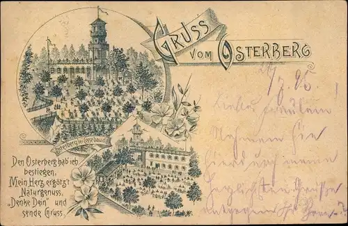 Vorläufer Litho Dresden West Cossebaude, Osterberg, Aussichtsturm, Gasthaus, 1895