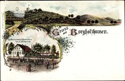 Litho Borgholzhausen in Westfalen, Gastwirtschaft zur Ravensburg