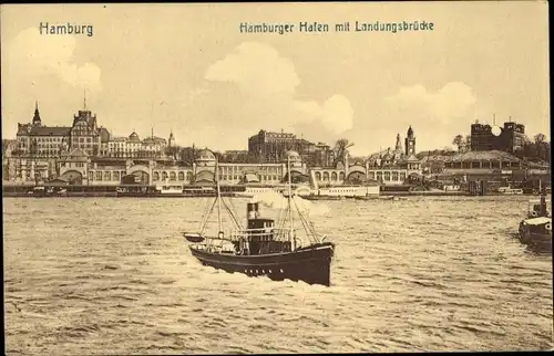 Ak Hamburg Mitte Altstadt, Hafen, Landungsbrücke, Kutter