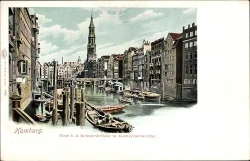 Ak Hamburg Mitte Altstadt, Fleet, Reimersbrücke, Katharinenkirche