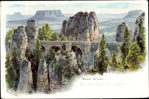 Künstler Ak Nöther, Adolf, Lohmen im Elbsandsteingebirge, Bastei Brücke