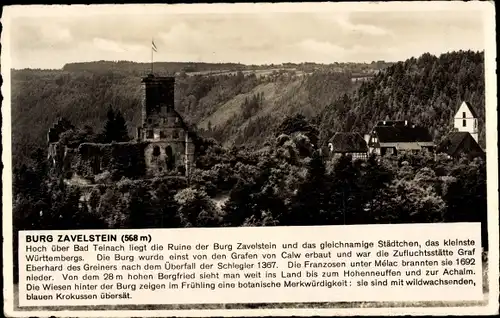 Ak Bad Teinach Zavelstein im Schwarzwald, Burg Zavelstein