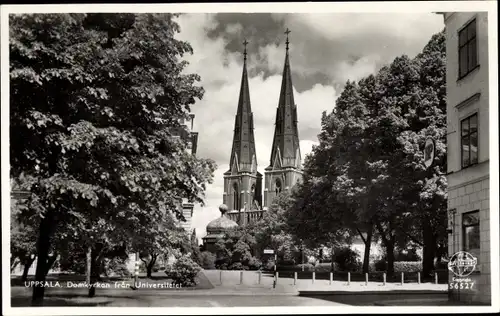 Ak Uppsala Schweden, Domkyrkan fran Universitetet