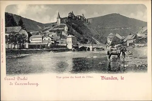 Ak Vianden Luxemburg, Vue prise du bord de l'Our