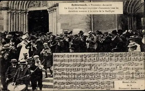 Lied Ak Echternach Luxemburg, Procession dansante, Corps de Musique, Basilique, Marsch Polka