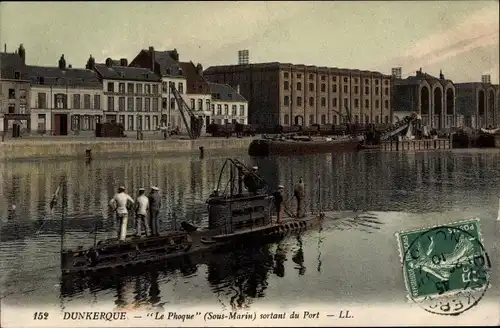 Ak Dunkerque Nord Französisches U Boot, Le Phoque, sous marin sortant du Port