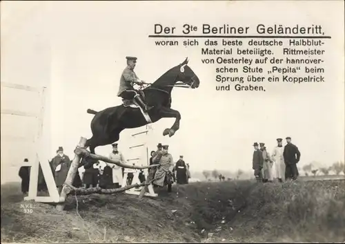 Riesen Ak Berlin, 3. Berliner Geländeritt, Rittmeister von Oesterley auf Hannover Stute Pepita
