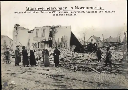 Riesen Ak USA, Sturmverheerung in Nordamerika durch Tornado, Wirbelsturm