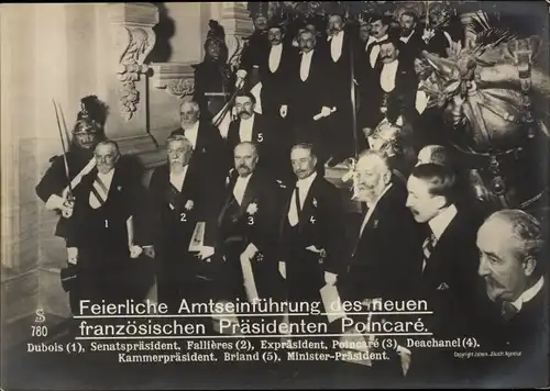 Riesen Ak Amtseinführung von Präsident Raymond Poincare, Fallieres, Deschanel, Briand, Dubois