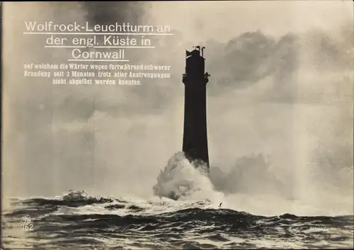 Riesen Ak Cornwall, Wolf Rock Lighthouse, Wolfrock Leuchtturm
