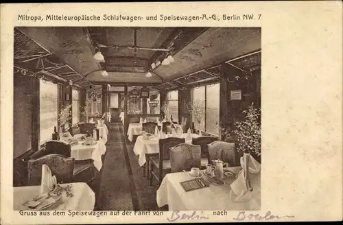 Ak Deutsche Eisenbahn, Mitropa Speisewagen, Innenansicht