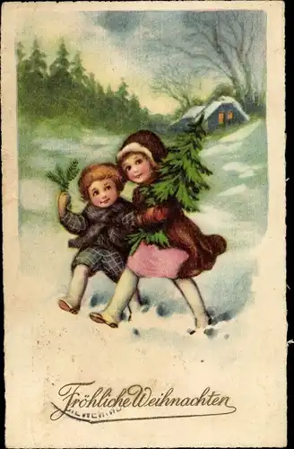 Ak Glückwunsch Weihnachten, Kinder, Tannenbaum