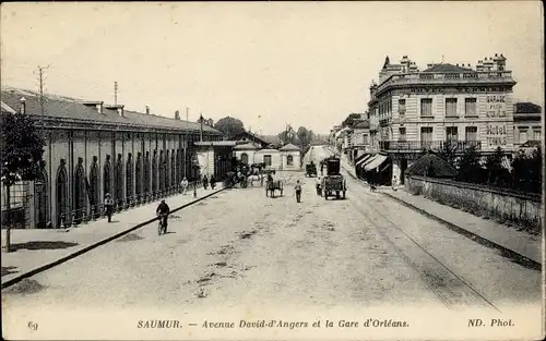 Ak Saumur Maine et Loire, Avenue David d'Angers et la Gare d'Orleans, Hotel Terminus