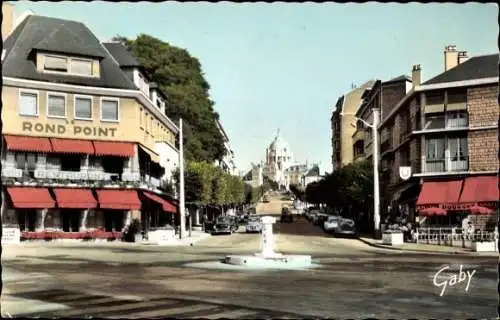 Ak Lisieux Calvados, Avenue Sainte Therese, Au fond, la Basilique, Restaurant Rond Point