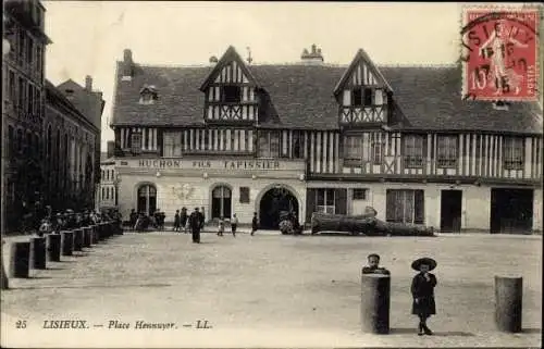 Ak Lisieux Calvados, Place Hennuyer, Huchon Fils Tapissier