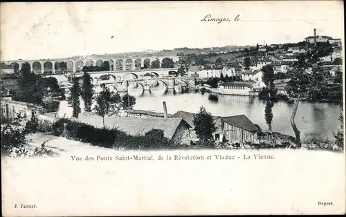 Ak Limoges Haute Vienne, Vue des Ponts Saint Martial, de la Revolution, Viaduc, La Vienne