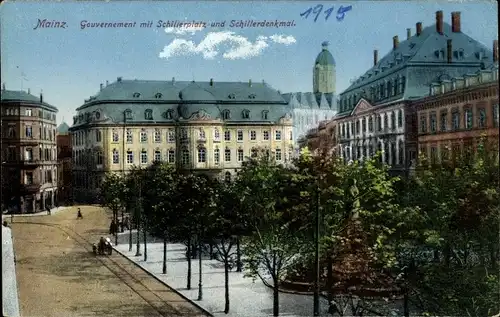 Ak Mainz am Rhein, Gouvernement mit Schillerplatz und Schillerdenkmal