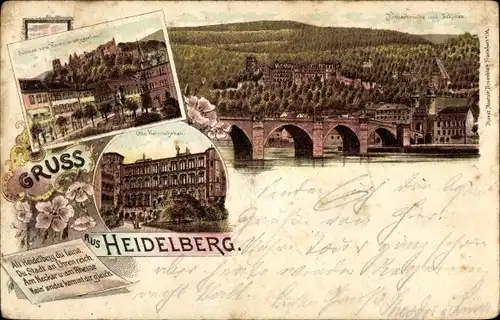 Litho Heidelberg am Neckar, Schloss und Neckarbrücke
