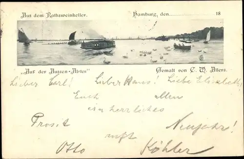 Künstler Ak Aller, C. W., Hamburg Mitte Altstadt, Ratsweinkeller, Partie auf der Aussenalster