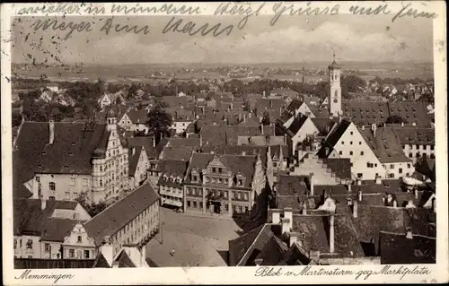 Ak Memmingen in Schwaben, Panorama, Vogelschau, Marktplatz, Blick v. Martinsturm