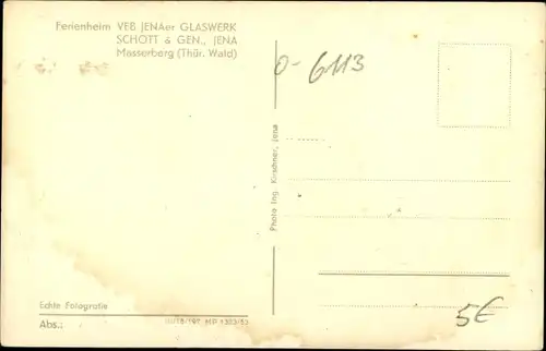 Ak Masserberg in Thüringen, Ferienheim VEB Jenaer Glaswerk Schott & Gen.