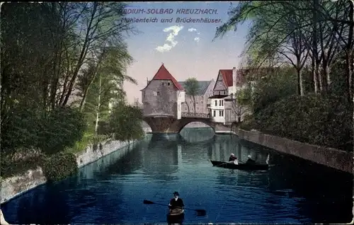 Ak Bad Kreuznach in Rheinland Pfalz, Mühlenteich, Brückenhäuser