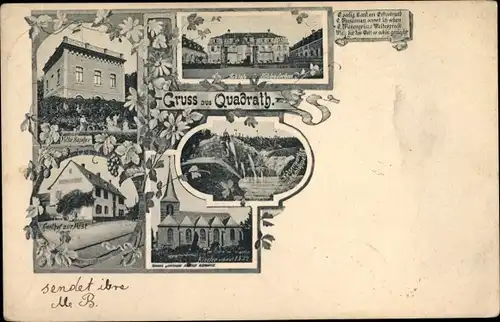 Ak Quadrath Ichendorf Bergheim an der Erft, Schloss, Felsengrotte, Kirche, Gasthof zur Post, Villa