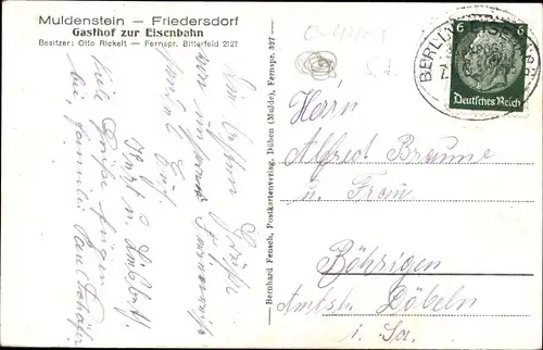Ak Muldenstein Friedersdorf an der Mulde Sachsen Anhalt, Bahnhof, Gasthof zur Eisenbahn