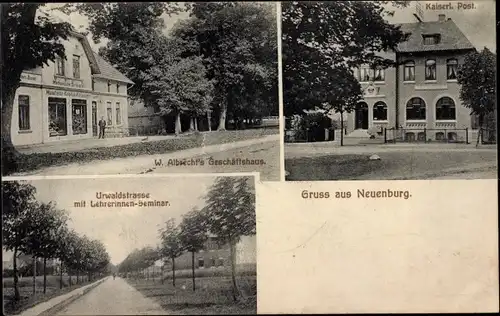 Ak Neuenburg Zetel in Oldenburg Friesland, Urwaldstraße, Lehrerinnenseminar, Geschäftshaus, Post