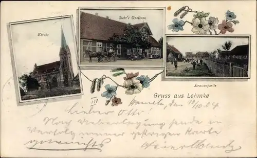 Ak Lehmke Uelzen in Niedersachsen, Straßenpartie, Kirche, Stehr's Gasthaus