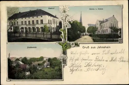 Ak Jahnshain Frohburg in Sachsen, Gasthof, Kirche, Schule, Dorfansicht