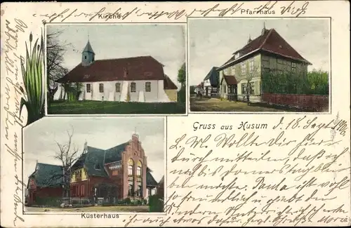 Ak Husum bei Nienburg, Pfarrhaus, Kirche, Küsterhaus
