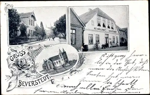 Ak Beverstedt in Niedersachsen, Gasthof, Kirche, Straßenpartie